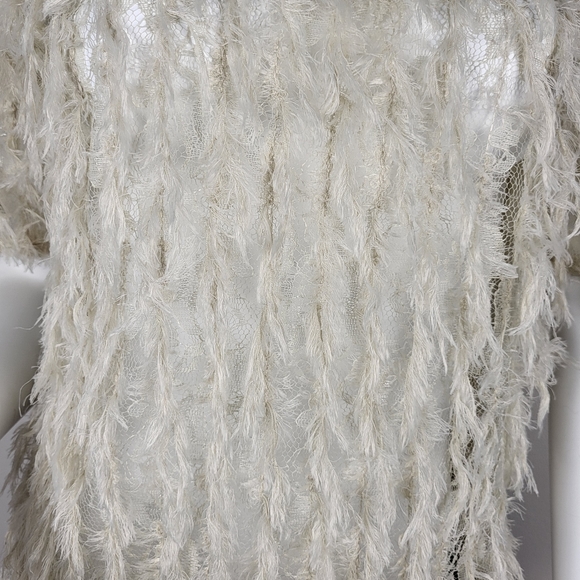 Zara short sleeve shirt cream faux feather sheer with lower back Opening Sz XS - Picture 5 of 11